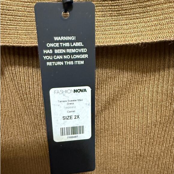 NWT Fashion Nova Tamara Camel Ribbed Knit Sweater Maxi Bodycon Dress Size 2XL - Picture 9 of 12